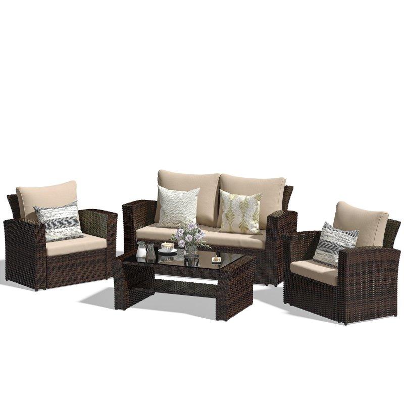 Gri PE Rattan Minderli 4 Kişilik Bahçe Takımı - 274871