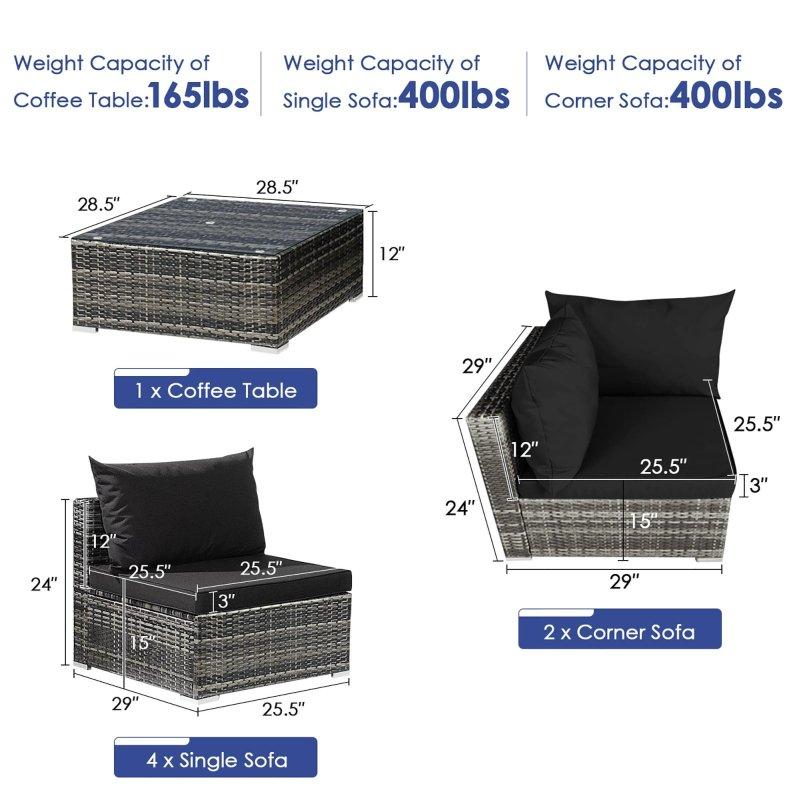 Gri PE Rattan Modüler 7 Parça Bahçe Takımı - 276089