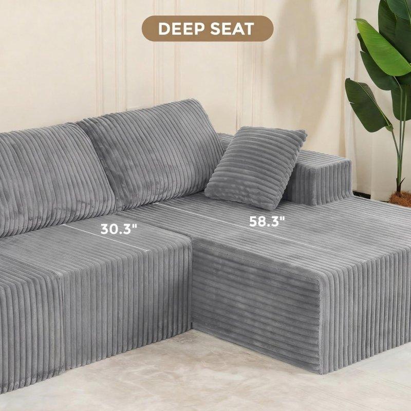 Gri Pelüş Kadife Modüler Yastık Sırtlı Bohem Koltuk - 274x178 cm - 292897