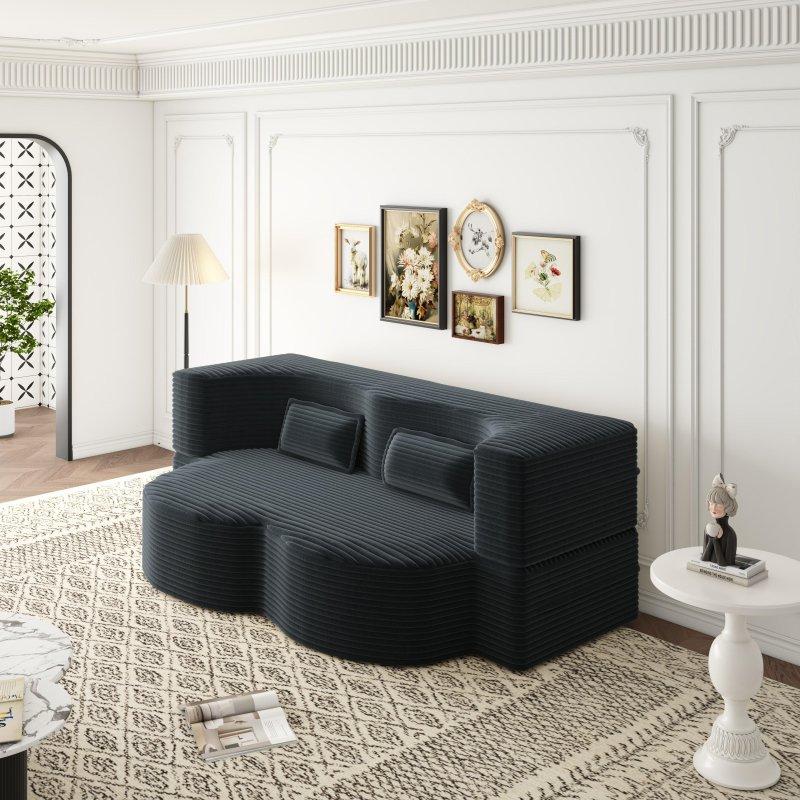 Gri Pelüş Kadife Yataklı 2 Yastıklı Bohem Koltuk - 199 cm - 292345