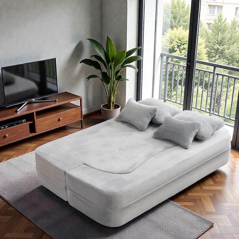 Gri Pelüş Kumaş Katlanabilir Yastıklı Bohem Koltuk - 143x204 cm - 286014