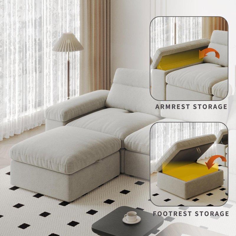 Gri Polyester Karışımı Kumaş Modüler Çift Yönlü ve Saklama Alanlı Köşe Koltuk - 290 cm - 256494