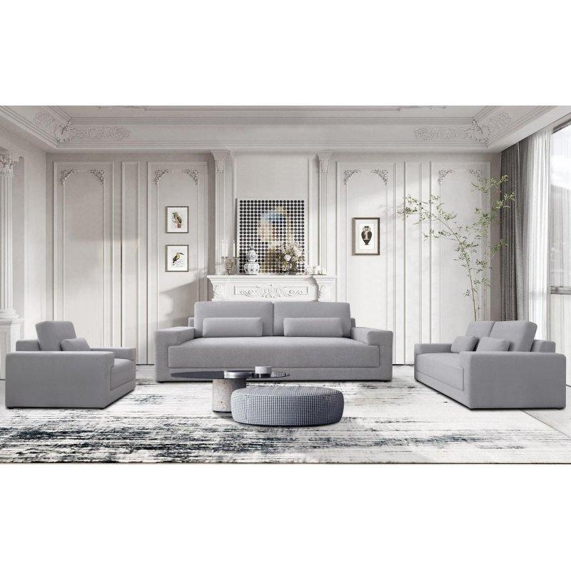 Gri Polyester Kumaş 3 Kişilik Tek Parça Minderli Bohem Koltuk - 232 cm - 291074