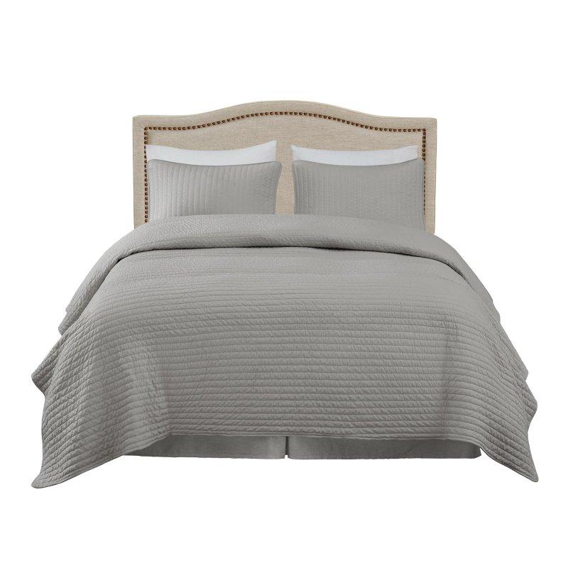 Gri Polyester Kumaş Döşemeli Gümüş Zımba Detaylı Ayarlanabilir Yatak Başlığı - 335563