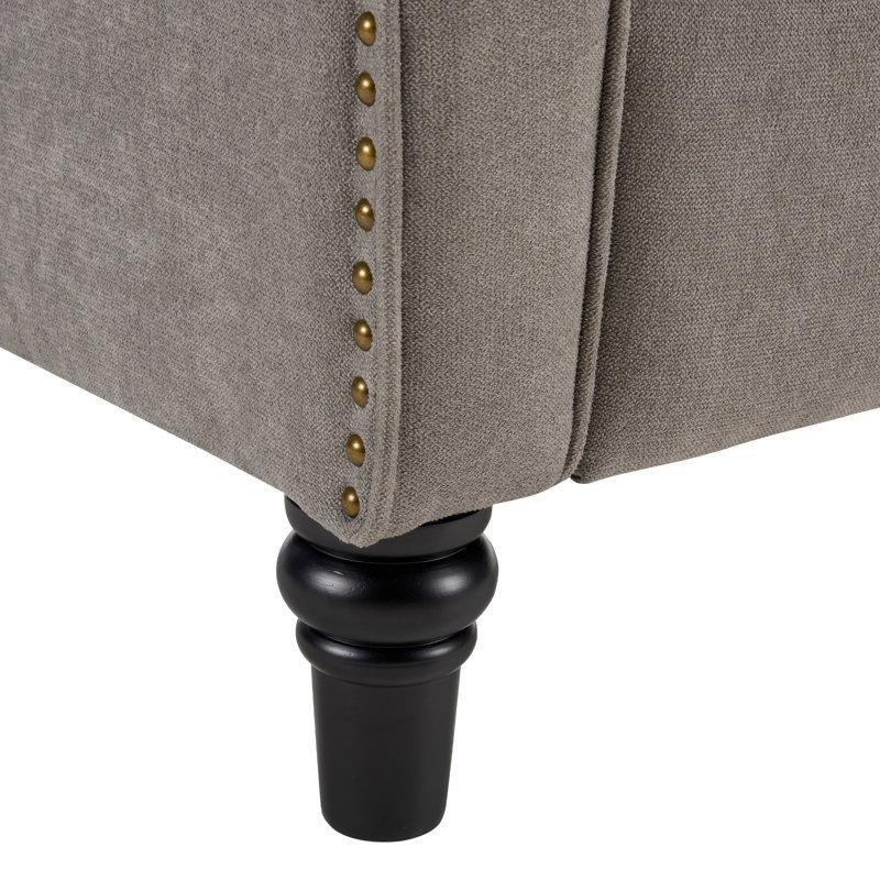 Gri Polyester Kumaş Perçinli Kapitoneli Manuel Baba Koltuğu - 75 cm - 323588