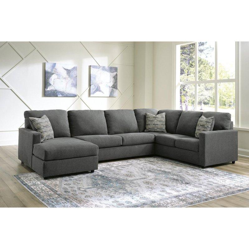 Gri Polyester Kumaş Puflu U Şeklinde 3 Parça Köşe Koltuk - 354x227 cm - 258535