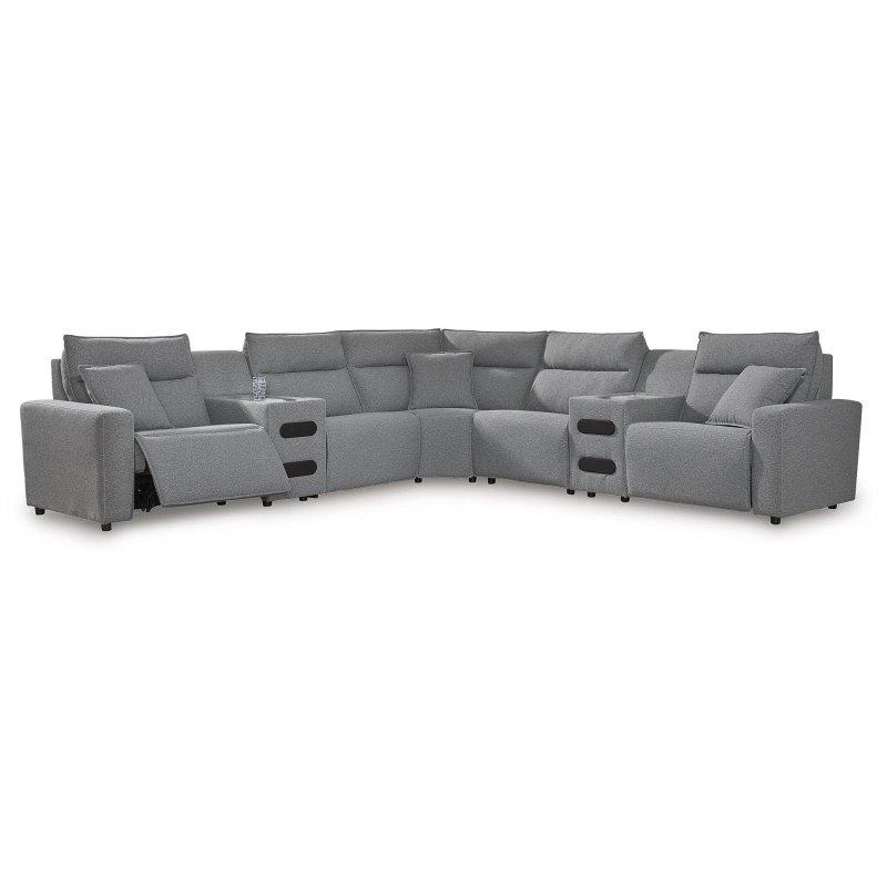 Gri Polyester Metal Elektrikli Mekanizmalı Modüler Ses Sistemli Köşe Koltuk - 364x364x105 cm - 258316