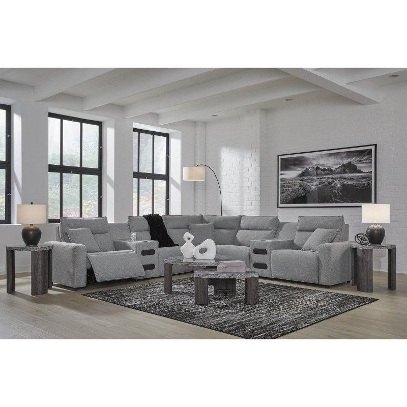 Gri Polyester Metal Elektrikli Mekanizmalı Modüler Ses Sistemli Köşe Koltuk - 364x364x105 cm - 258316