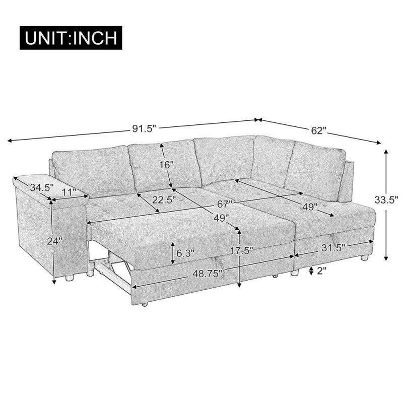 Gri Polyester Yataklı Saklama Alanlı Sol Köşe Koltuk - 233 cm - 260006