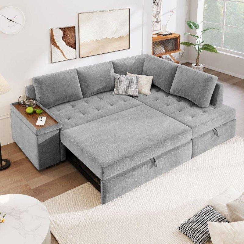 Gri Polyester Yataklı Saklama Alanlı Sol Köşe Koltuk - 233 cm - 260006