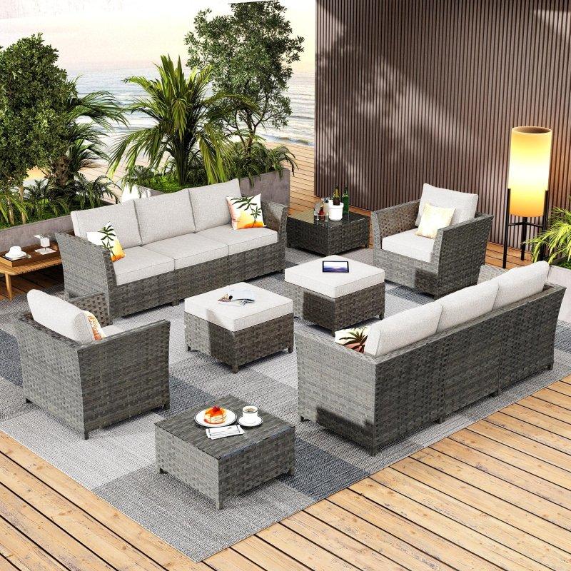 Gri Rattan 12 Parça Modüler Minderli Bahçe Takımı - 267660