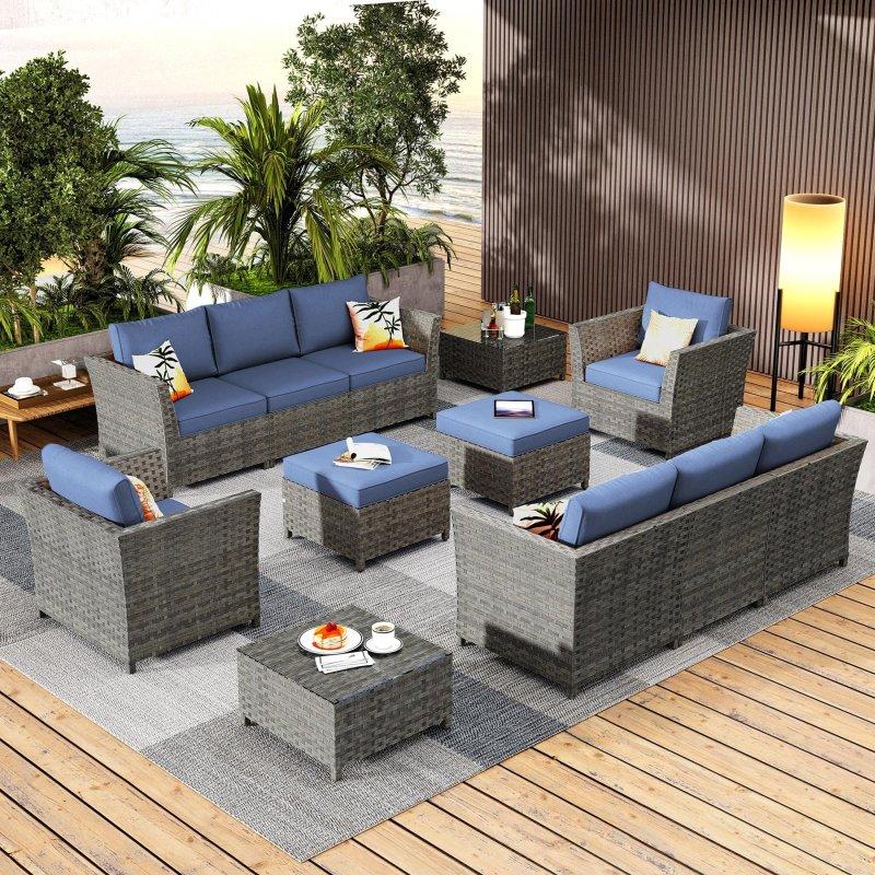 Gri Rattan 12 Parça Modüler Minderli Bahçe Takımı - 267660