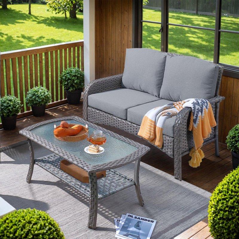 Gri Rattan 2 Parça Sehpalı Derin Oturumlu Bahçe Takımı - 274283