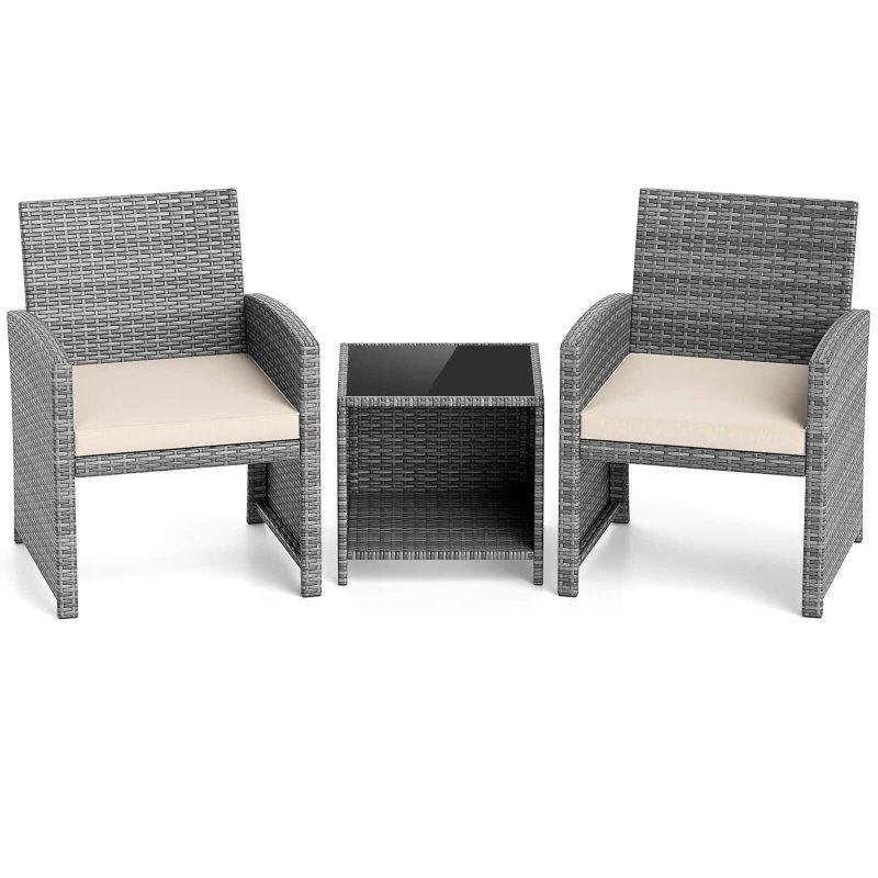 Gri Rattan 3 Parça Minderli Bahçe Takımı - 274492