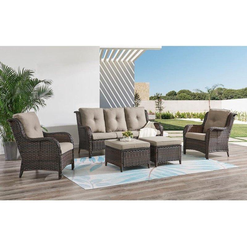 Gri Rattan 5 Parça Puf Dahil Bahçe Takımı - 268748