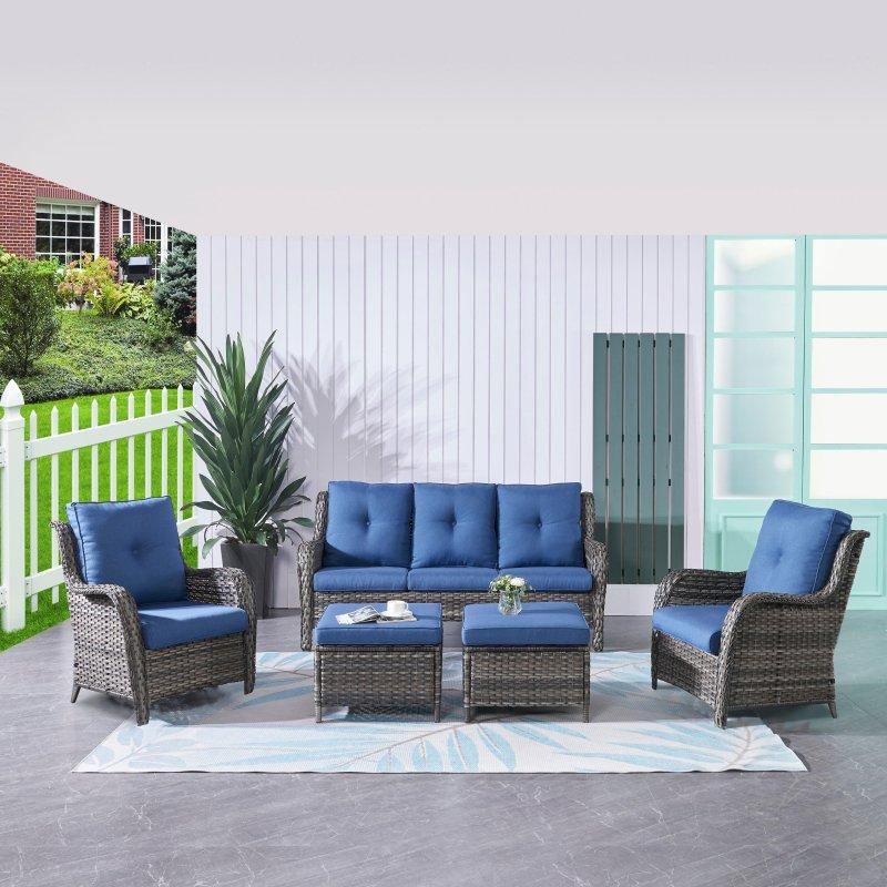 Gri Rattan 5 Parça Puf Dahil Bahçe Takımı - 268748