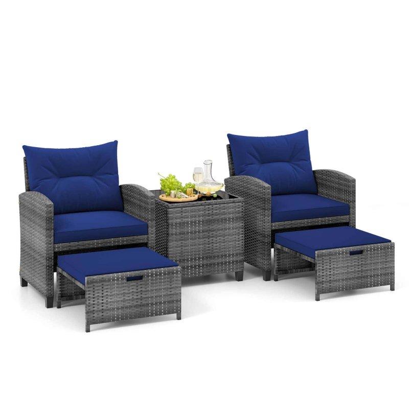 Gri Rattan 5 Parça Puflu Bahçe Takımı - 269750