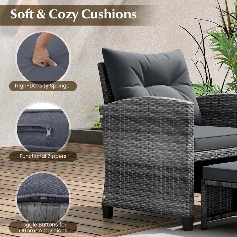 Gri Rattan 5 Parça Puflu Bahçe Takımı - 269750