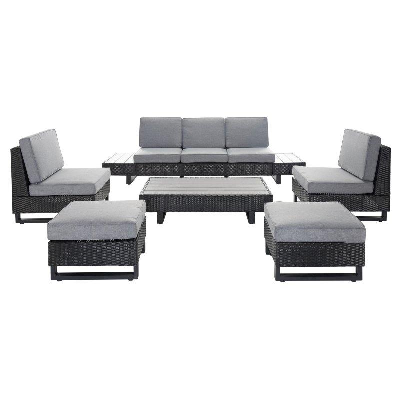 Gri Rattan 6 Parça 7 Kişilik Puflu Bahçe Takımı - 272406