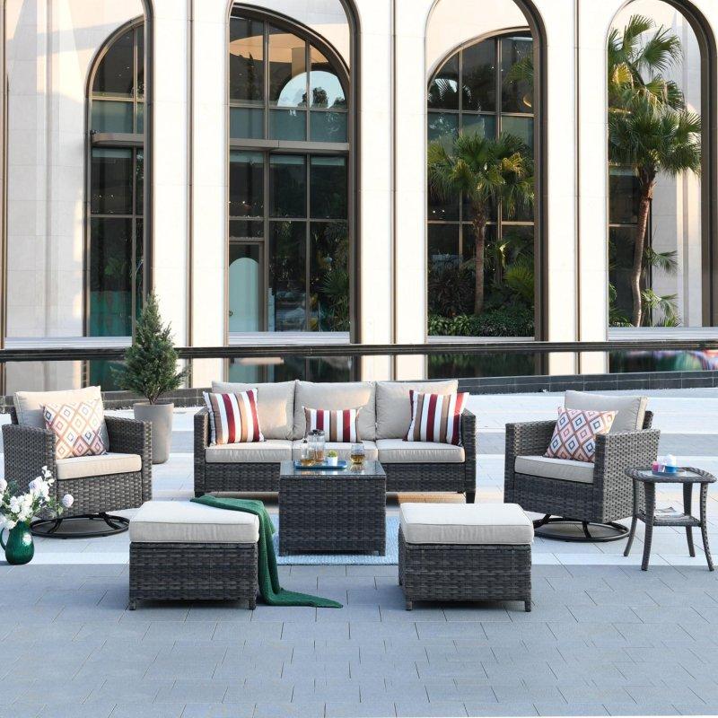 Gri Rattan 7 Parça Dönerli Bahçe Takımı - 275403