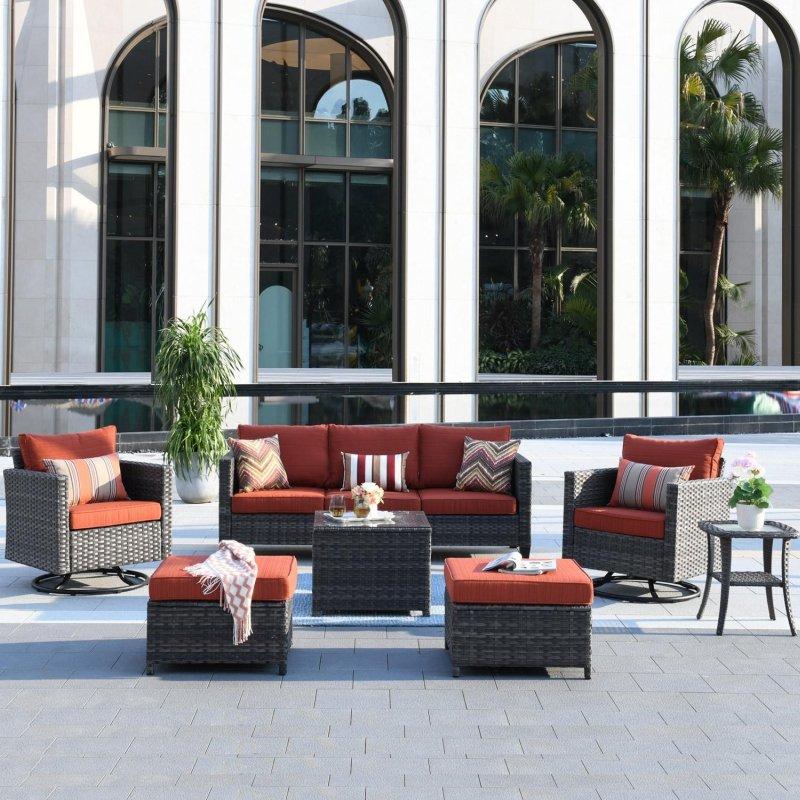 Gri Rattan 7 Parça Dönerli Bahçe Takımı - 275403