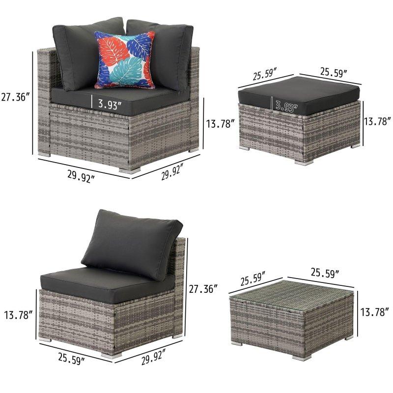 Gri Rattan 7 Parça Köşe Bahçe Takımı - 275455