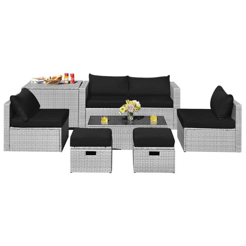 Gri Rattan 8 Parça Modüler ve Saklama Kutulu Bahçe Takımı - 267540