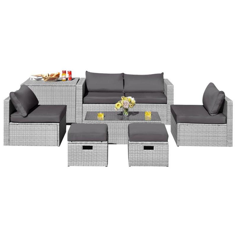 Gri Rattan 8 Parça Modüler ve Saklama Kutulu Bahçe Takımı - 267540