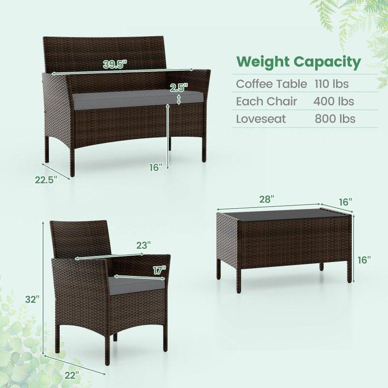 Gri Rattan 8 Parça Temperli Camlı Bahçe Takımı - 276336