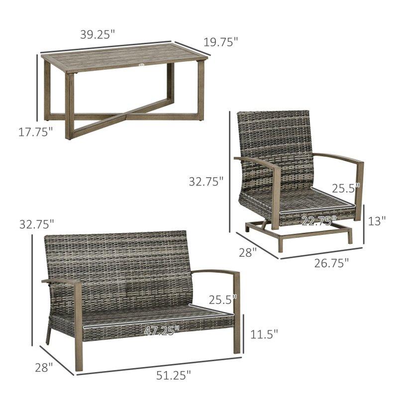 Gri Rattan Alüminyum Minderli Sallanır Koltuklu 4 Parça Bahçe Takımı - 274518