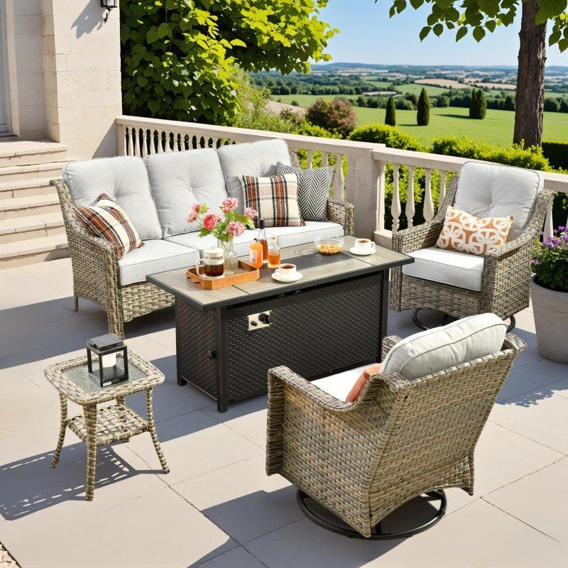 Gri Rattan Ateş Çukurlu 5 Parça Bahçe Takımı - 268600