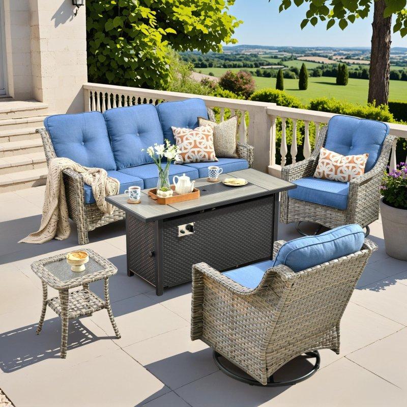 Gri Rattan Ateş Çukurlu 5 Parça Bahçe Takımı - 268600