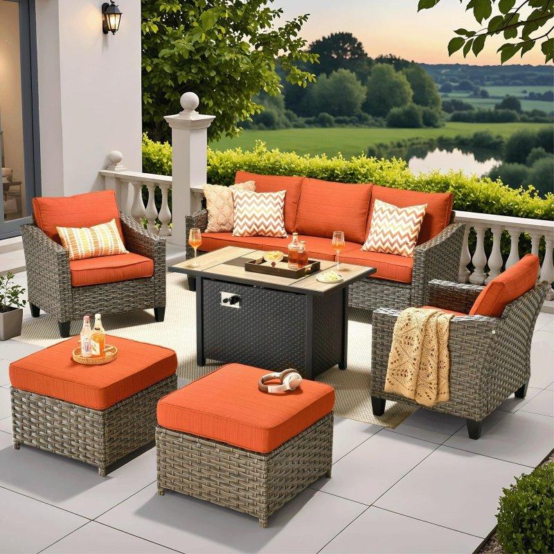 Gri Rattan Ateş Çukurlu 6 Parça Bahçe Takımı - 273162