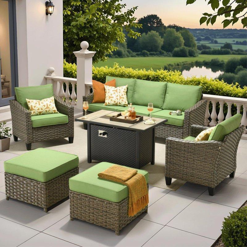 Gri Rattan Ateş Çukurlu 6 Parça Bahçe Takımı - 273162