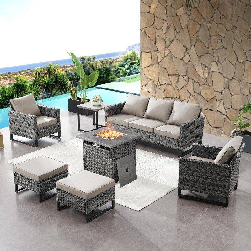 Gri Rattan Ateş Çukurlu 7 Kişilik Bahçe Takımı - 269699