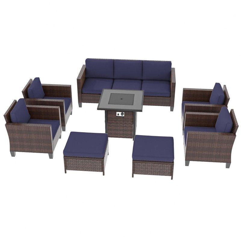Gri Rattan Ateş Çukurlu 8 Parça Bahçe Takımı - 71 cm - 275260
