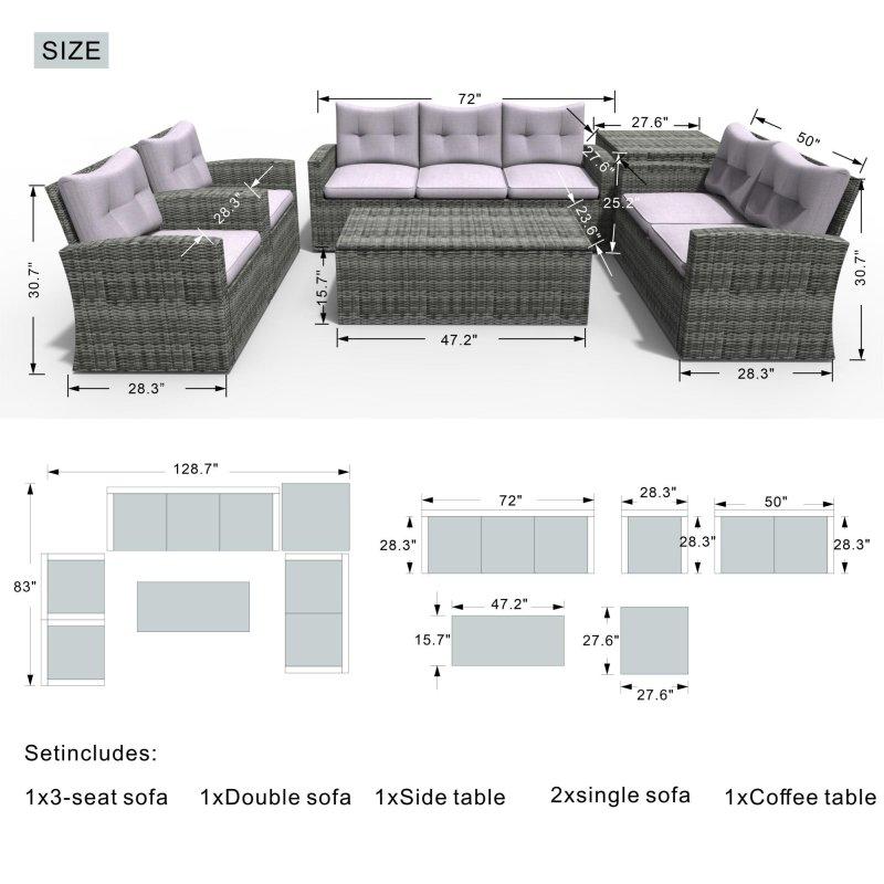 Gri Rattan Ateş Çukurlu Depolamalı 7 Parça Bahçe Takımı - 270853