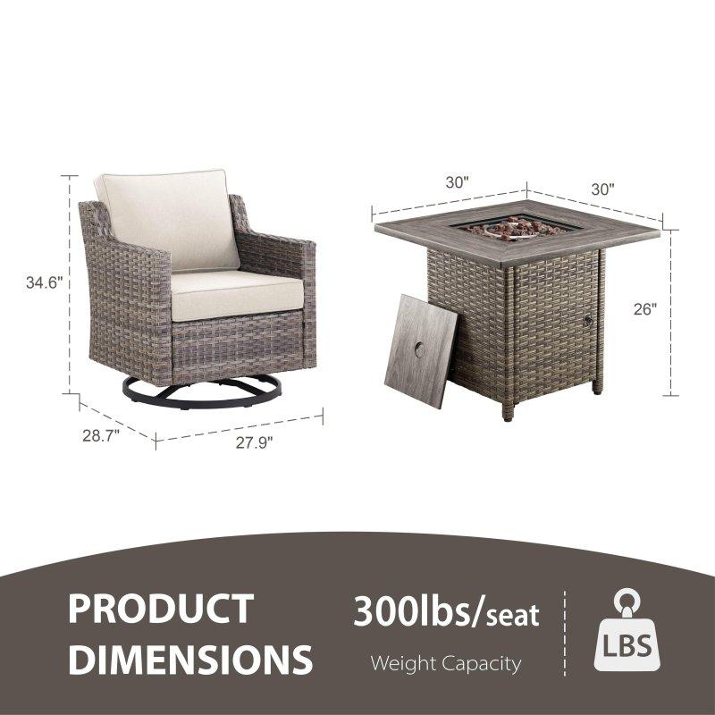 Gri Rattan Ateş Çukurlu Döner 5 Parça Bahçe Takımı - 275217