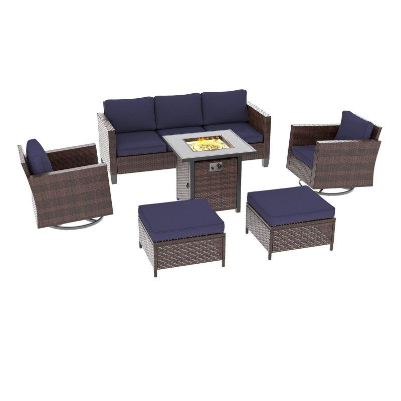 Gri Rattan Ateş Çukurlu Döner Sallanır Koltuklu 6 Parça Bahçe Takımı - 274383
