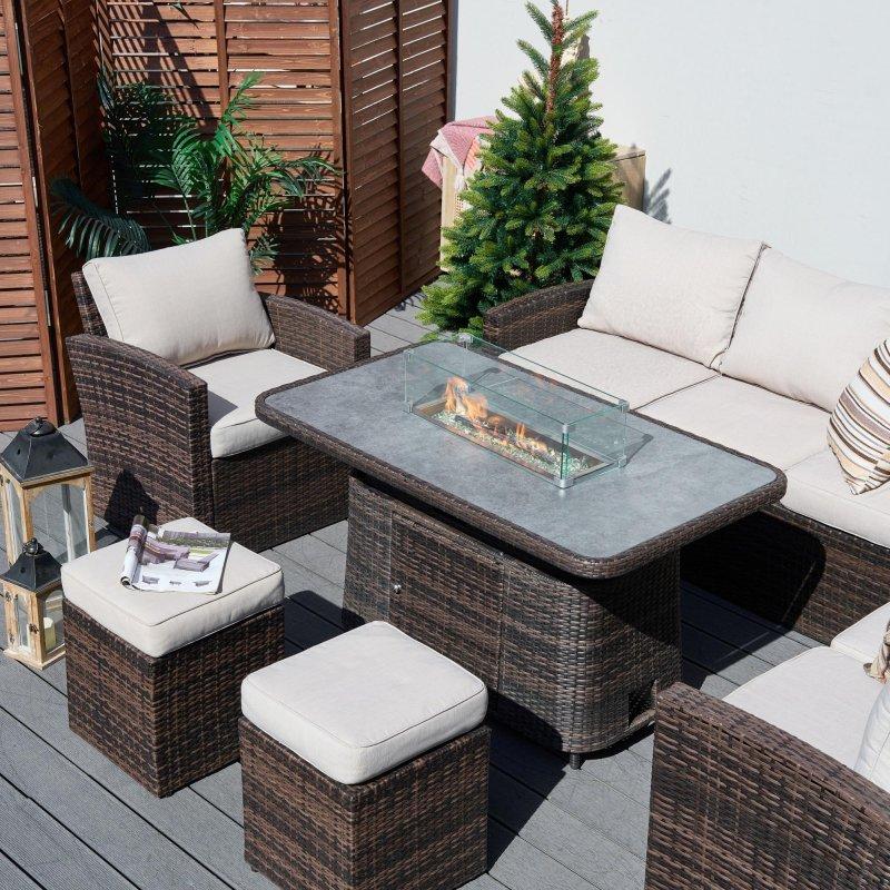 Gri Rattan Ateş Çukurlu Masalı ve Depolama Kutulu 8 Kişilik 7 Parça Köşe Bahçe Takımı - 272666