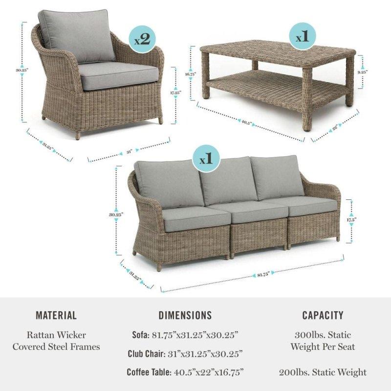 Gri Rattan Çelik Minderli 4 Parça Bahçe Takımı - 267941