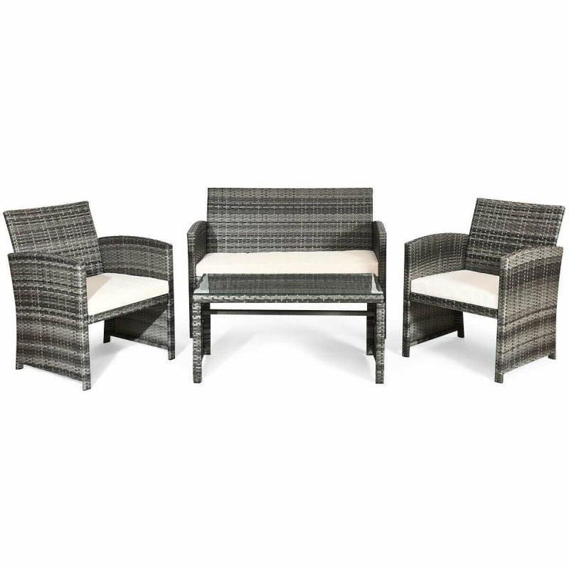 Gri Rattan Çelik Minderli 4 Parça Bahçe Takımı - 273559
