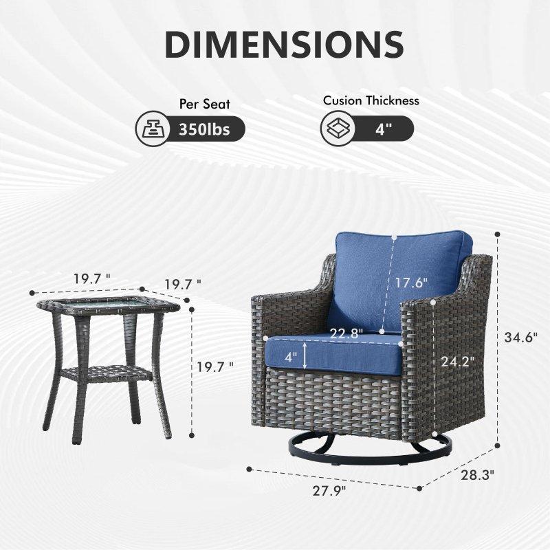 Gri Rattan Döner ve Sallanır 3 Parça Bahçe Takımı - 271584
