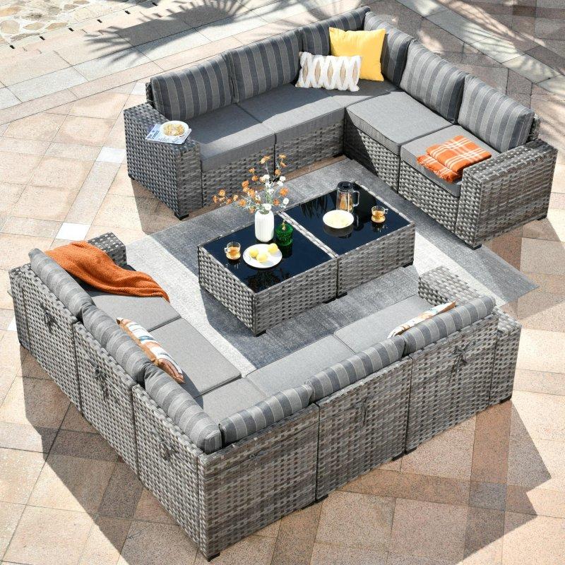 Gri Rattan Geniş Kolçaklı Minderli 12 Parça Bahçe Takımı - 271195