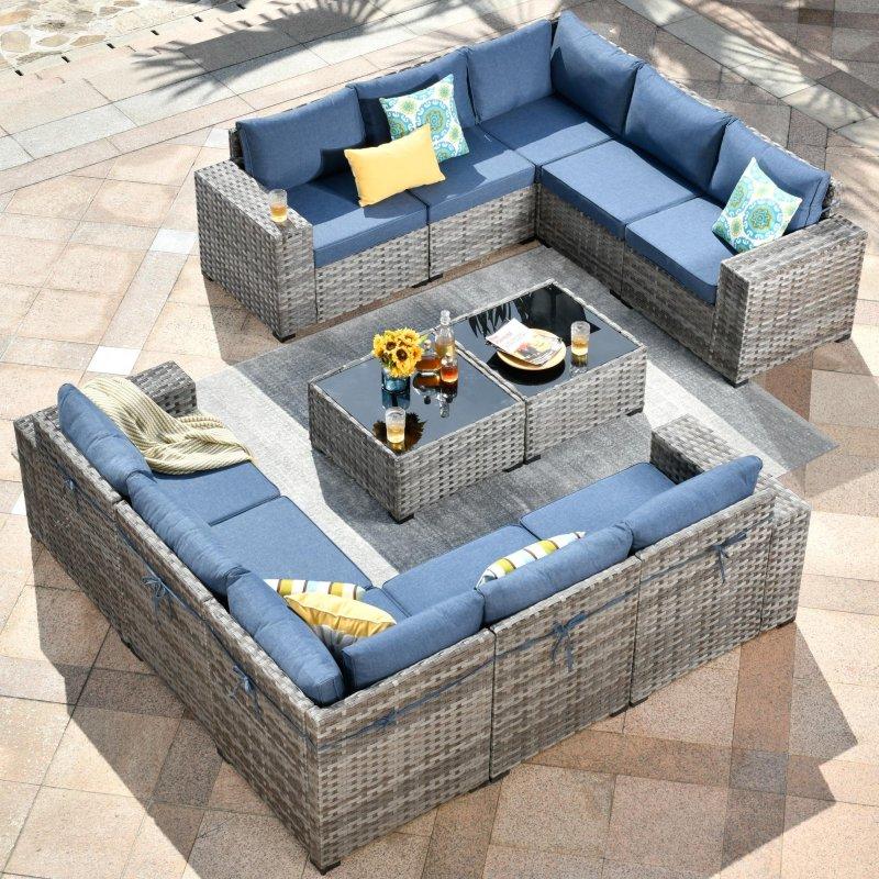 Gri Rattan Geniş Kolçaklı Minderli 12 Parça Bahçe Takımı - 271195
