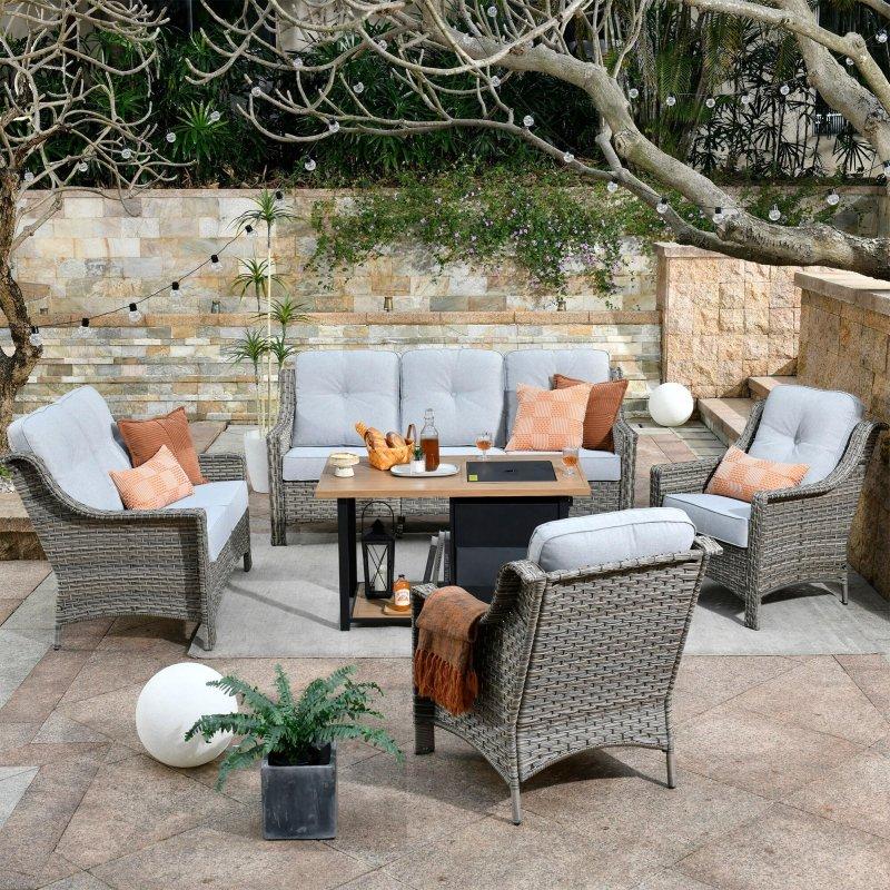Gri Rattan Metal Ateş Çukurlu Minderli 5 Parça Bahçe Takımı - 272737