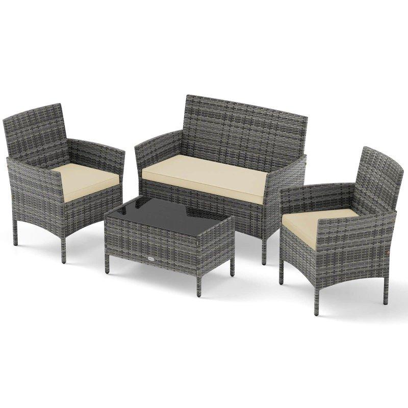 Gri Rattan Metal Modüler 4 Parça Bahçe Takımı - 271410