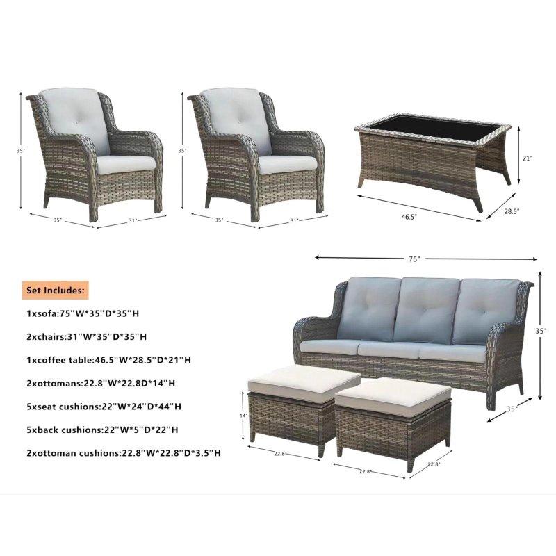 Gri Rattan Metal Modüler Yüksek Sırtlı 6 Parça Bahçe Takımı - 276729