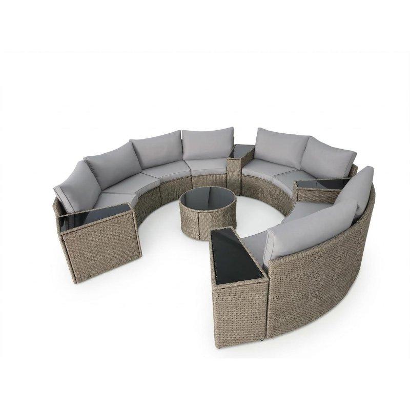 Gri Rattan Minderli 13 Parça Yarım Ay Bahçe Takımı - 274291