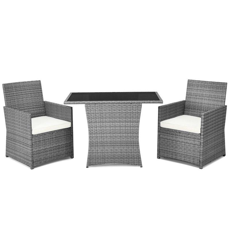 Gri Rattan Minderli 3 Parça Yer Tasarruflu Bahçe Takımı - 268193